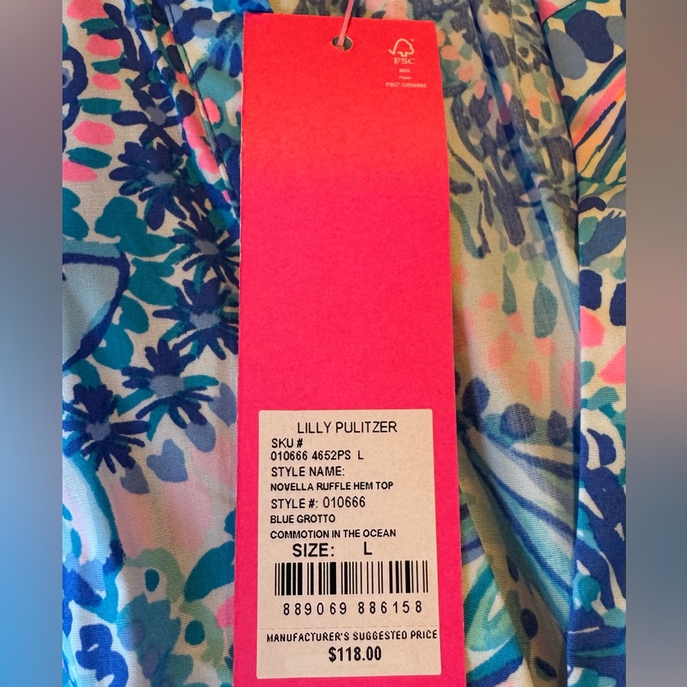 Lilly Pulitzer Blouse Novella Ruffle Hem Tank Top Women’s Size Large NWT - Picture 12 of 16